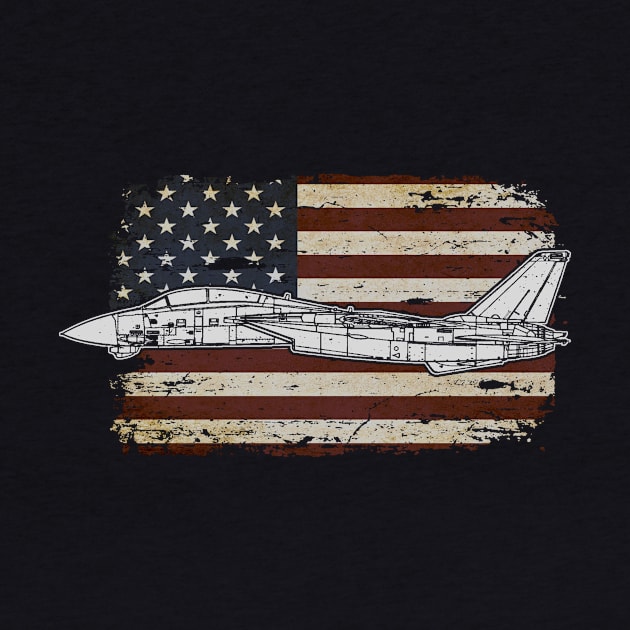 F-14 Tomcat Fighter jet Airplane Aircraft Plane American America Flag by BeesTeez